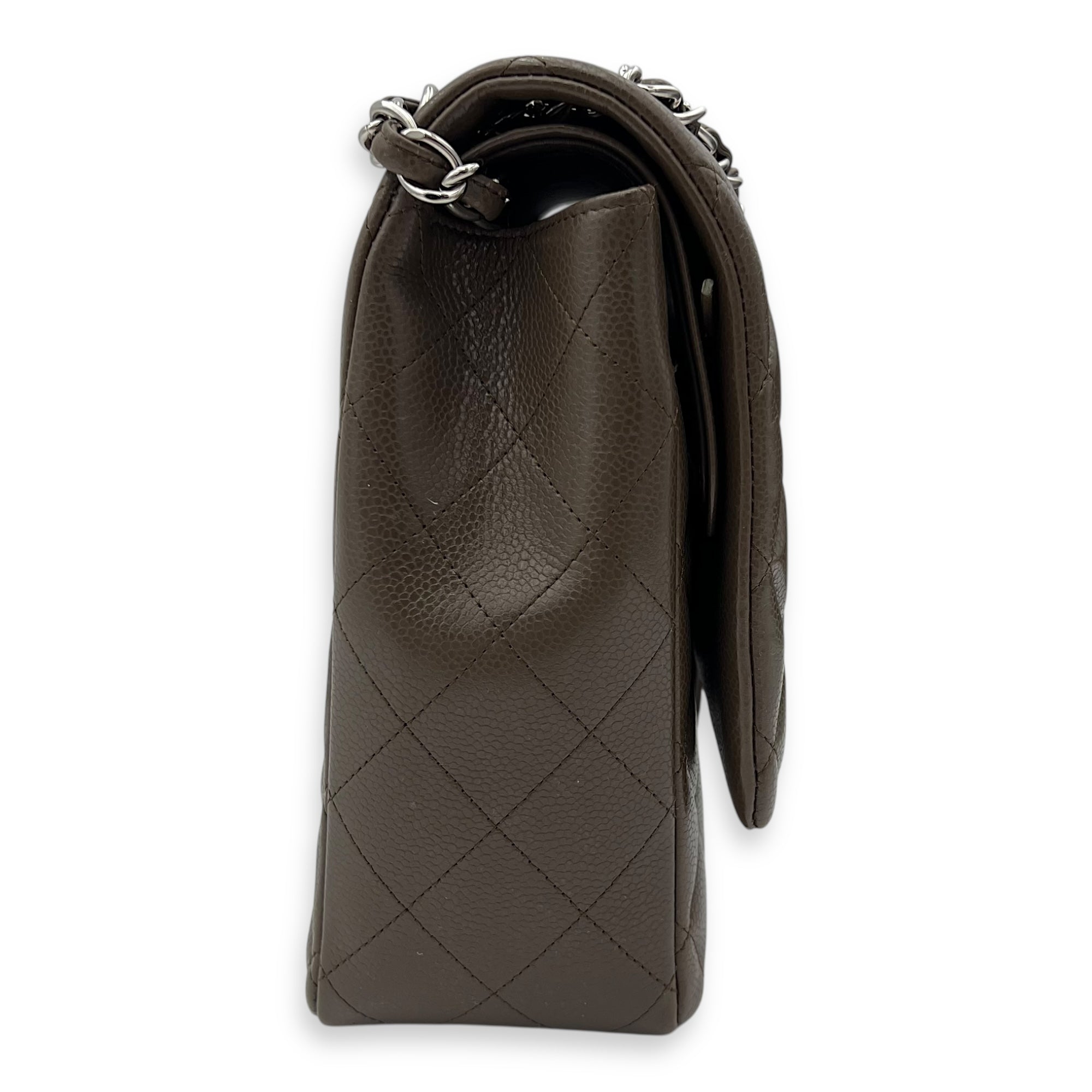 Chanel Classic Shoulder Bag Maxi Green in Caviar Leather, Silver hardware_3
