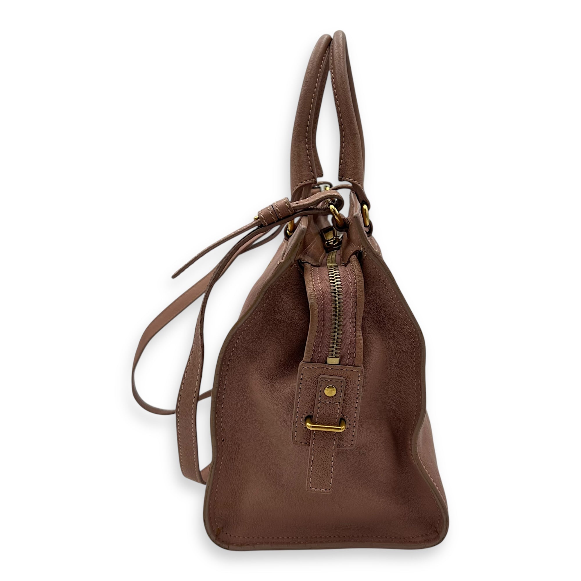 Saint Laurent Cabas Top Handle Bag Pink in Calfskin, Gold hardware_4