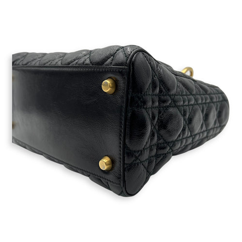 Christian Dior Lady Dior Top Handle Bag Medium Black in Calfskin, Gold hardware_9