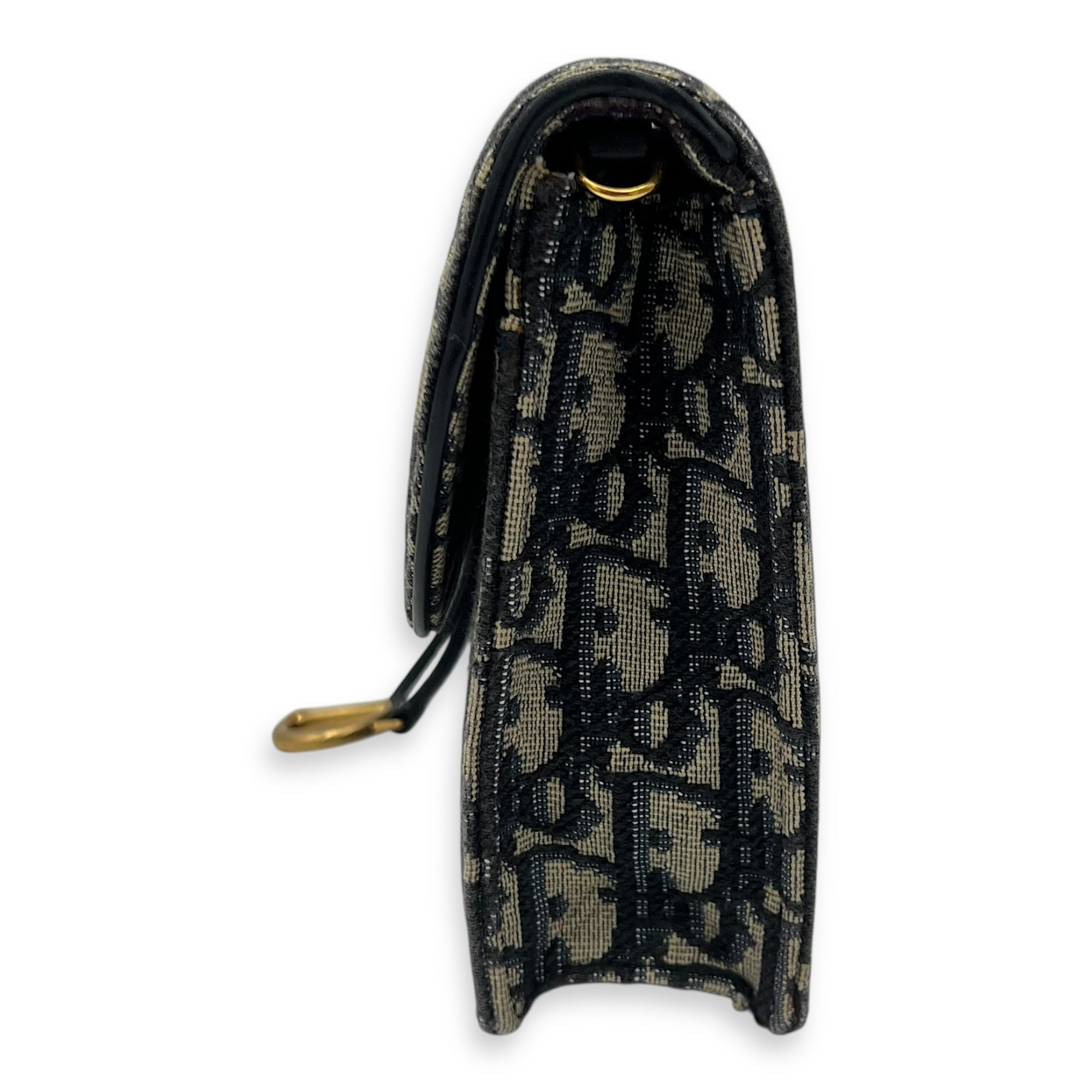 Christian Dior Saddle Wallet On Chain Blue in Jacquard, Gold hardware_4