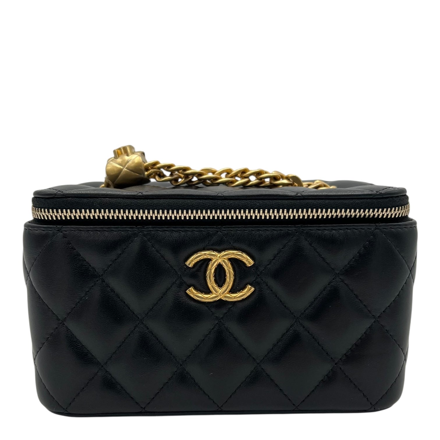 Chanel Pearl Crush Vanity Crossbody Bag Black in Lambskin, Gold hardware_1