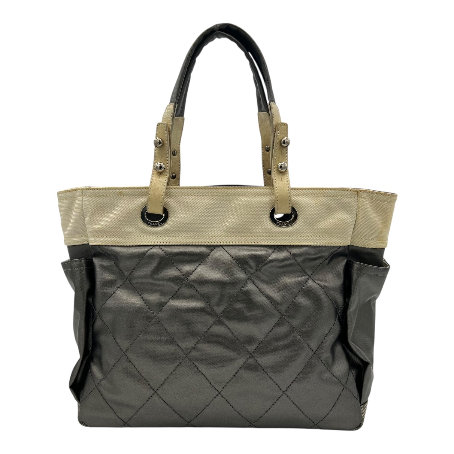 Chanel Paris Biarritz Tote Bag Grey in Coated Canvas, Silver hardware_2