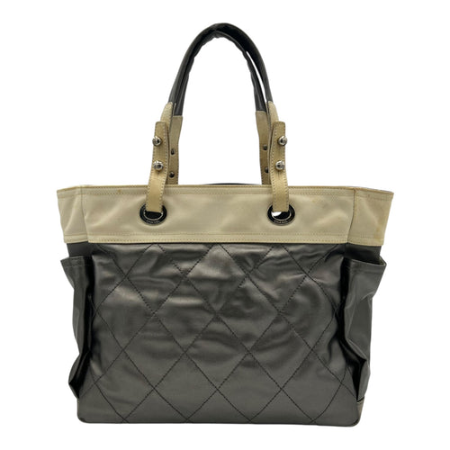 Chanel Paris Biarritz Tote Bag Grey in Coated Canvas, Silver hardware_2