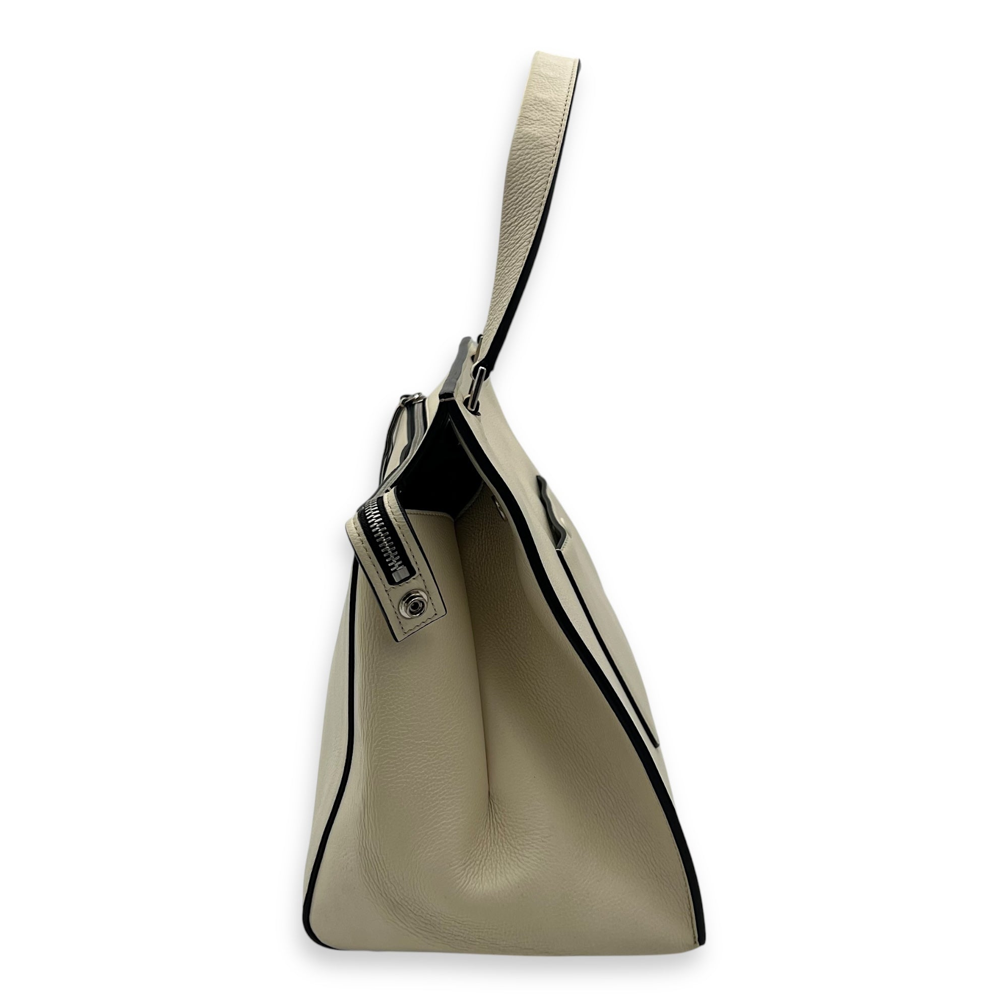 Celine Edge Top Handle Bag White in Calfskin, Silver hardware_4