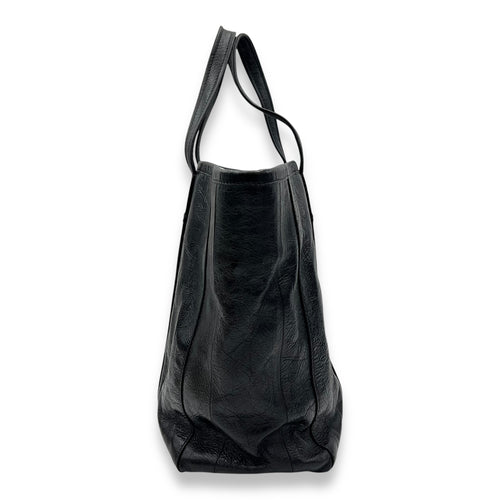 Balenciaga Barbes East West Black Tote Bag in Distressed Leather, Silver hardware_4