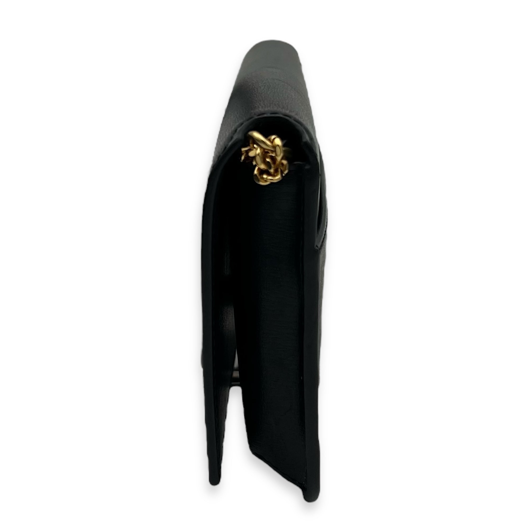 Saint Laurent Cassandra Black Phone Holder in Calfskin, Gold hardware_4