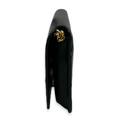 Saint Laurent Cassandra Black Phone Holder in Calfskin, Gold hardware_4