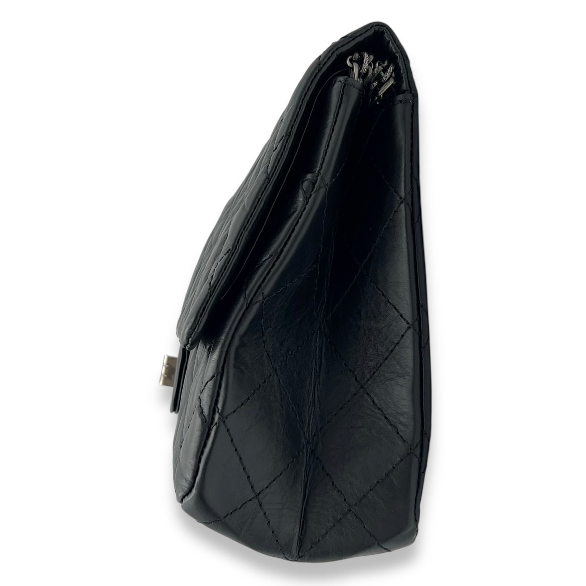 Chanel 2.55 Black Crossbody Bag in Calfskin, Ruthenium hardware_3