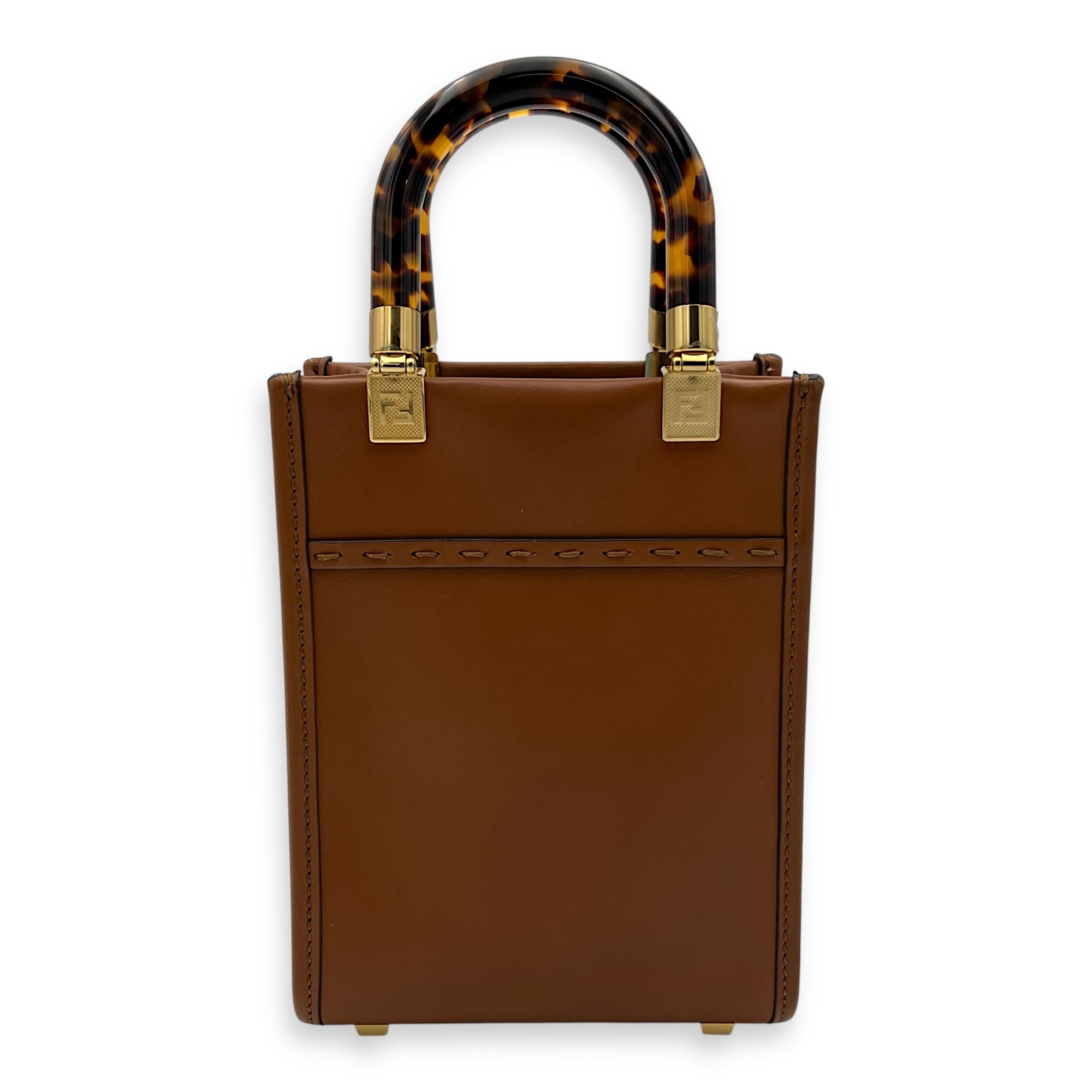 Fendi Sunshine Top Handle Bag Mini Brown in Calfskin, Gold hardware_2