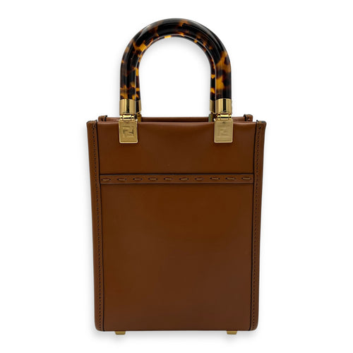 Fendi Sunshine Top Handle Bag Mini Brown in Calfskin, Gold hardware_2