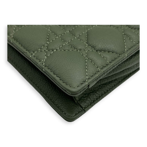 Christian Dior Caro Pouch with chain Green in Calfskin, Gold hardware_11