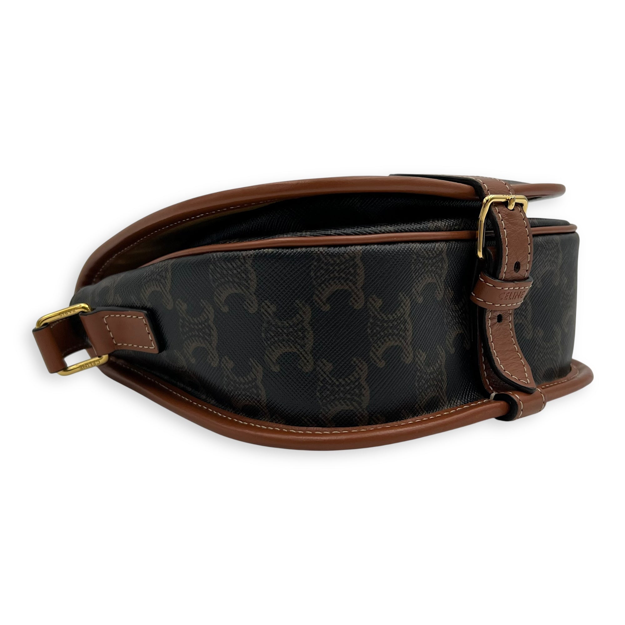 Celine Folco Crossbody Bag Brown in Coated Canvas, Gold hardware_7