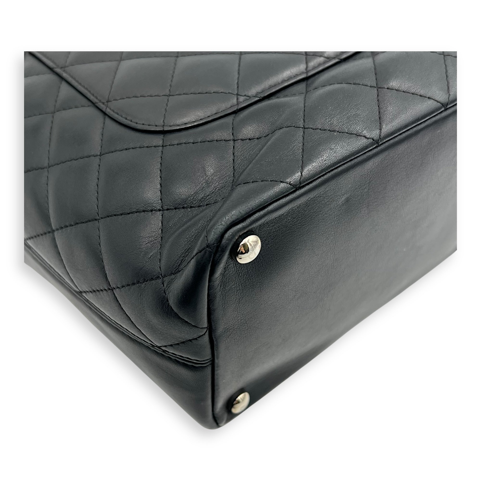 Chanel Cambon Tote Bag Black in Lambskin, Silver hardware_12