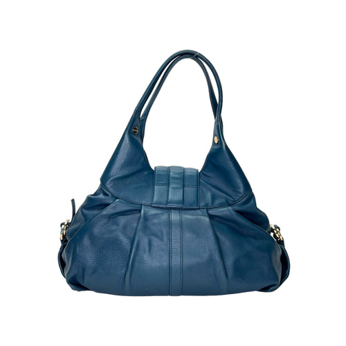 Chandra Hobo Blue Shoulder Bag in Calfskin, Gold hardware