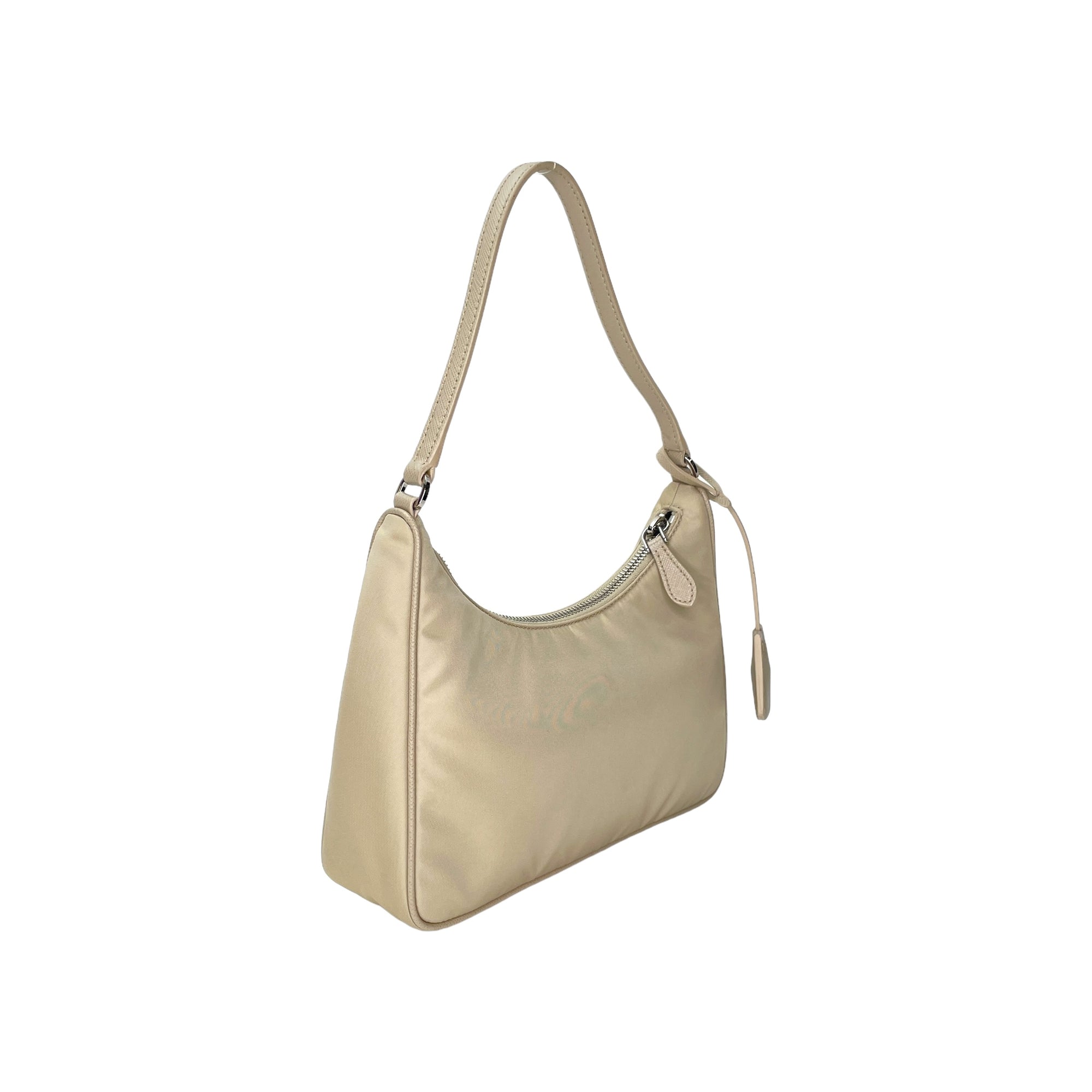 Re-Edition 2005 Beige Shoulder Bag in Nylon, Silver hardware