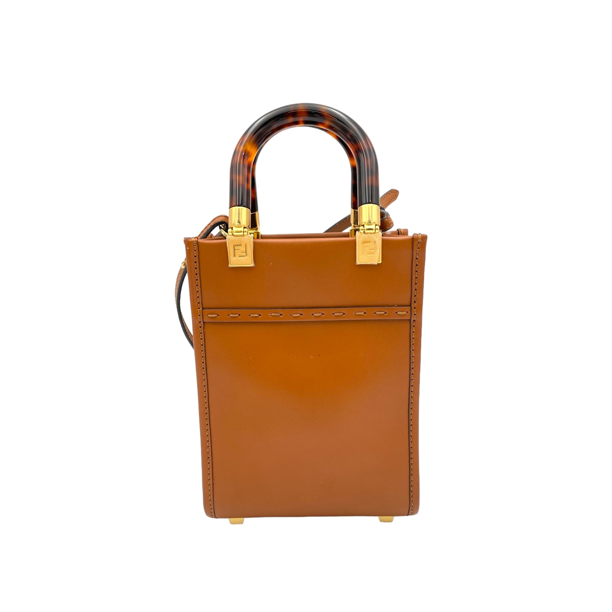 Sunshine Shopper Mini Brown Top Handle Bag in Calfskin, Gold hardware