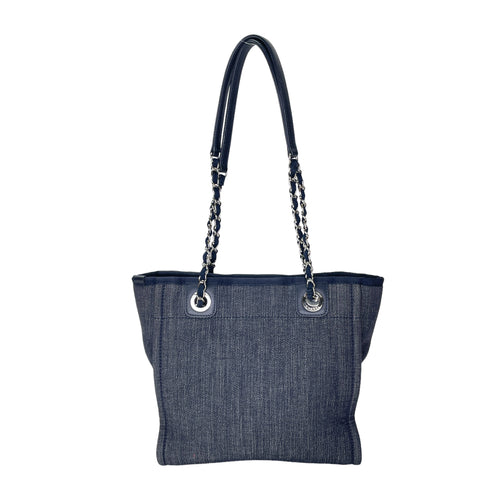 Deauville Blue Tote Bag in Denim, Silver hardware