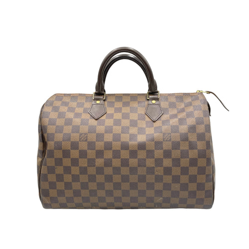 Speedy Top Handle Bag 35 Damier Ebene in Coated Canvas, Gold hardware