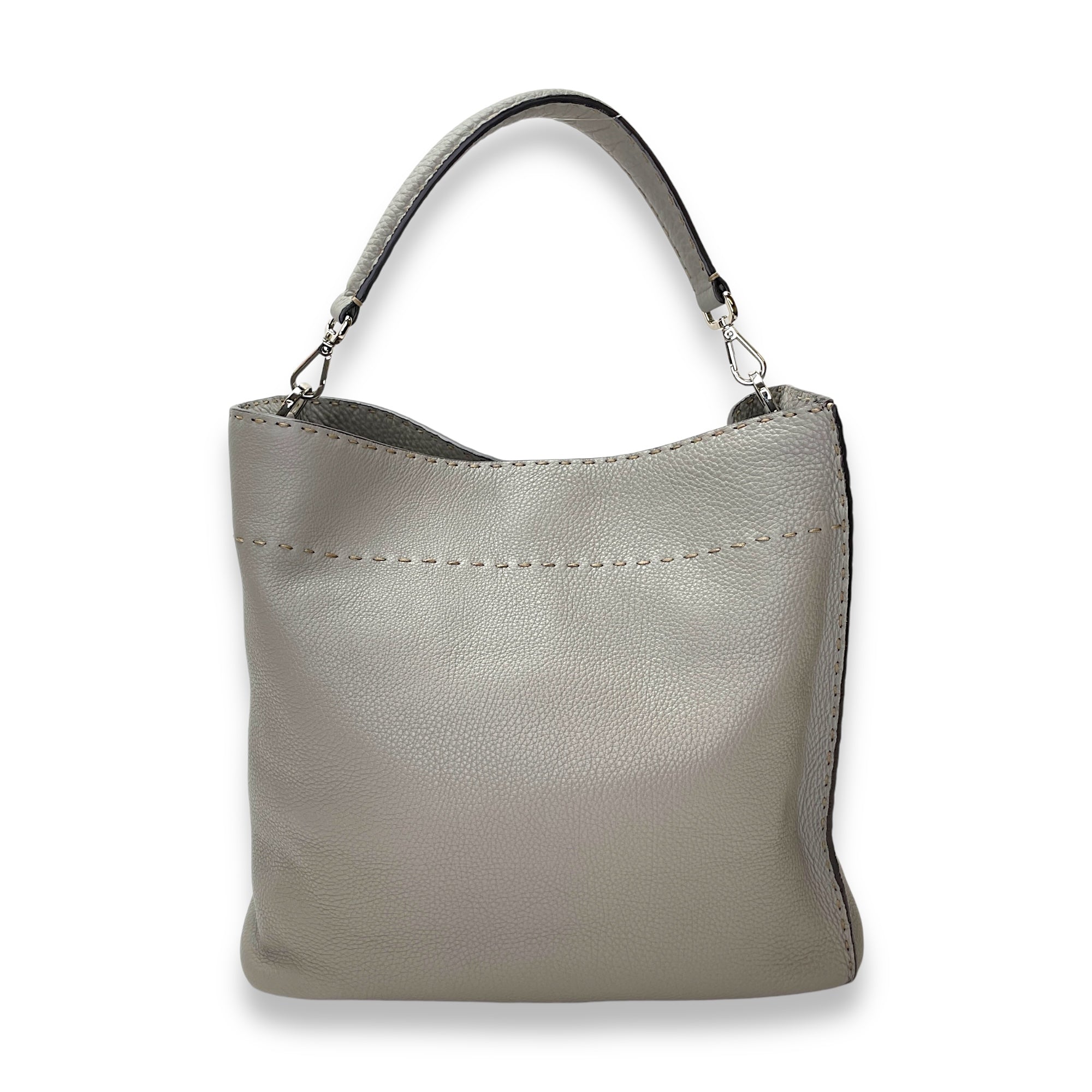 Selleria Anna Grey Bucket Bag in Calfskin, Silver hardware