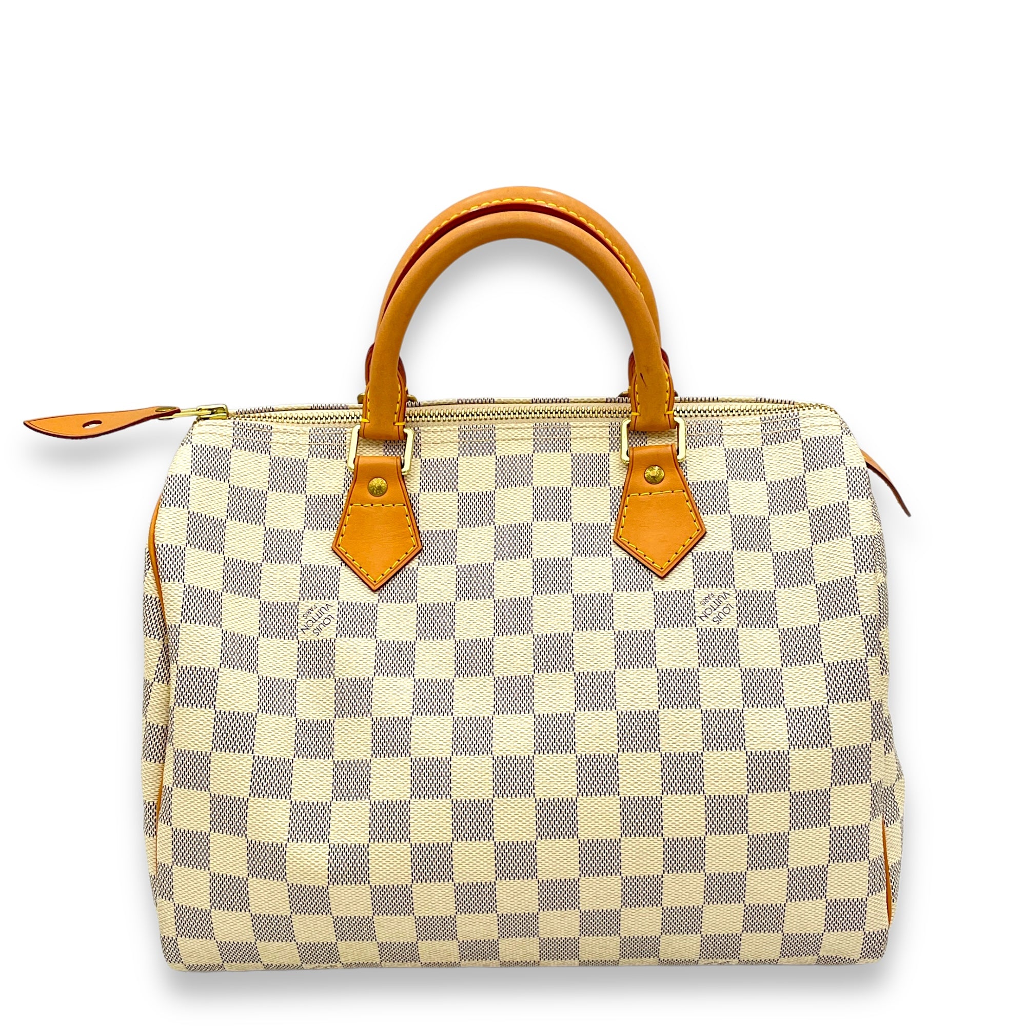 Speedy Damier Azur Top Handle Bag in Coated Canvas, Gold hardware