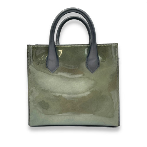 All Afternoon Top Handle Bag Green in Patent Leather, Silver hardware