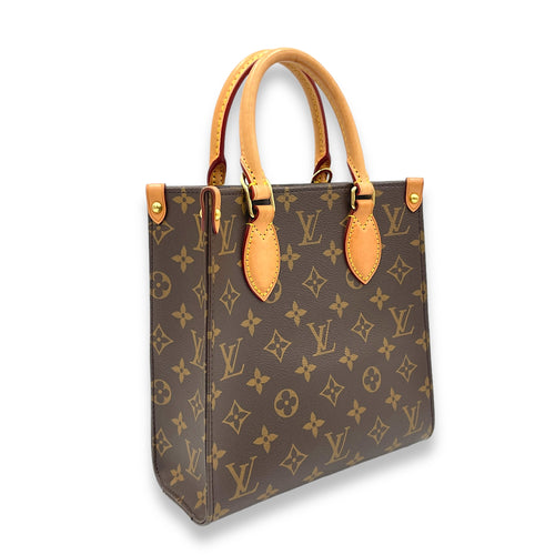 Sac Plat Top Handle Bag BB Brown in Monogram Coated Canvas, Gold hardware