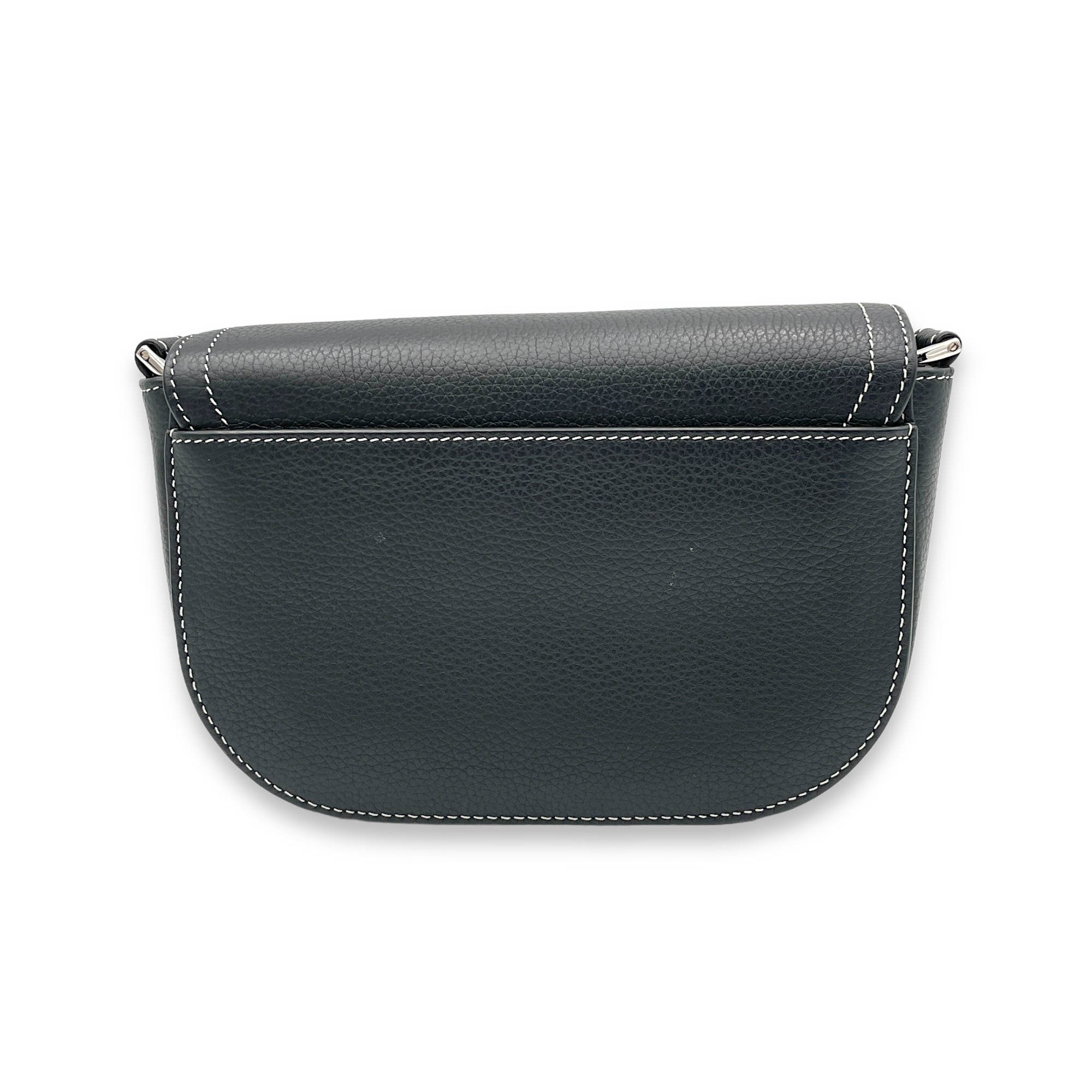 Saddle Crossbody Bag Black in Calfskin, Silver hardware