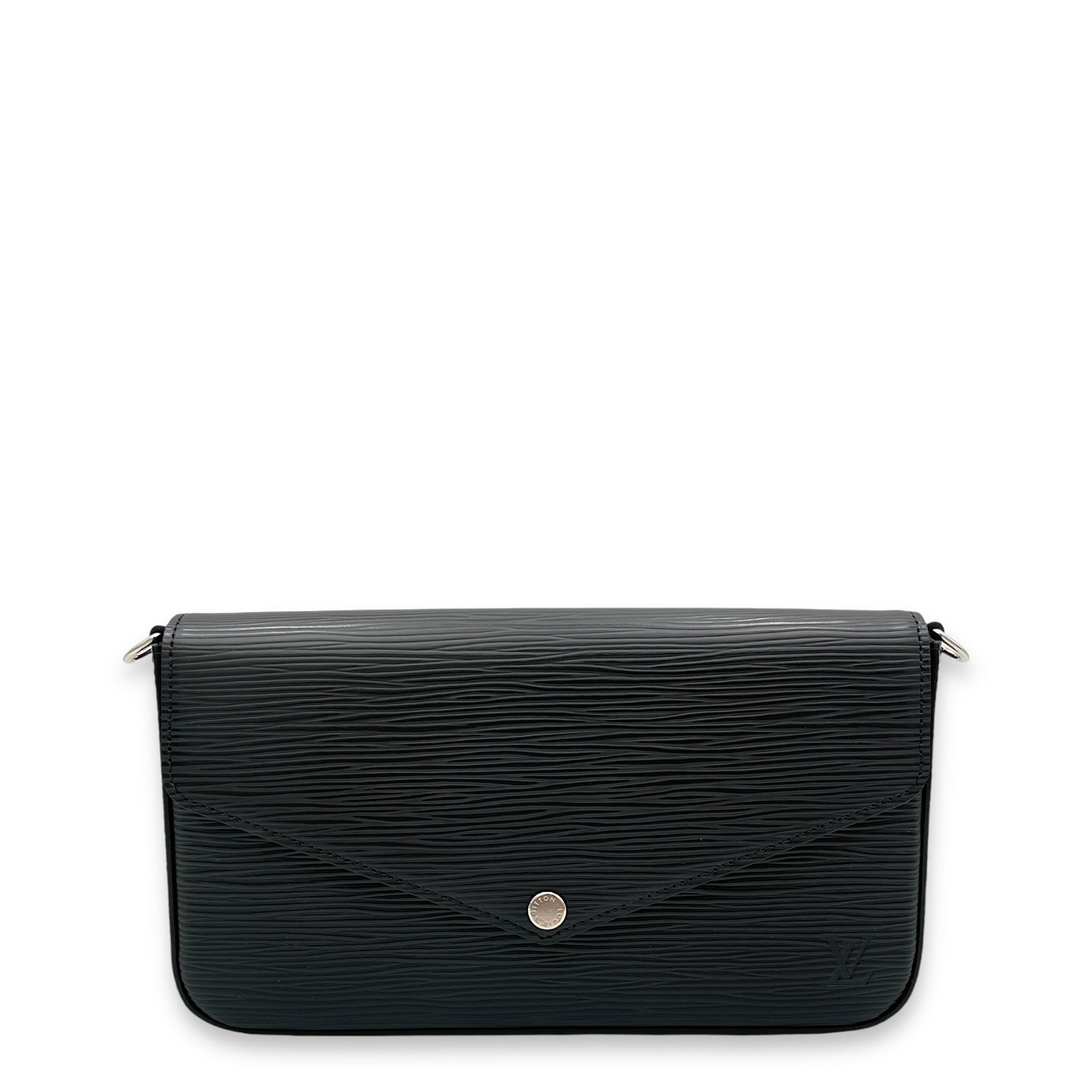 Felicie Black Wallet On Chain in Epi Leather, Silver hardware