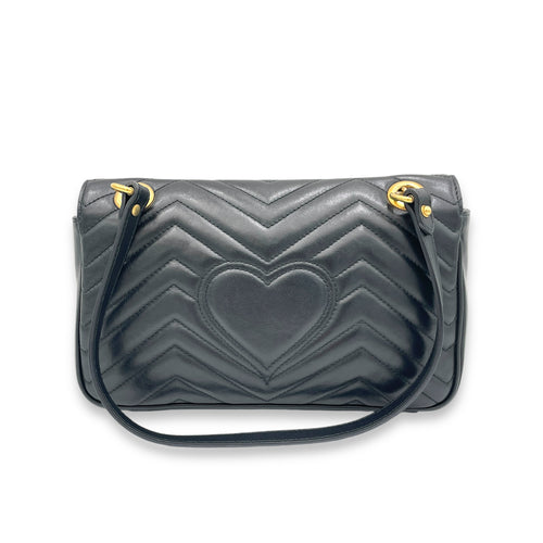 GG Marmont Small Black Shoulder Bag in Calfskin, Gold hardware