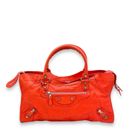 Part Time Shoulder Bag Orange in Distressed Leather, Silver hardware