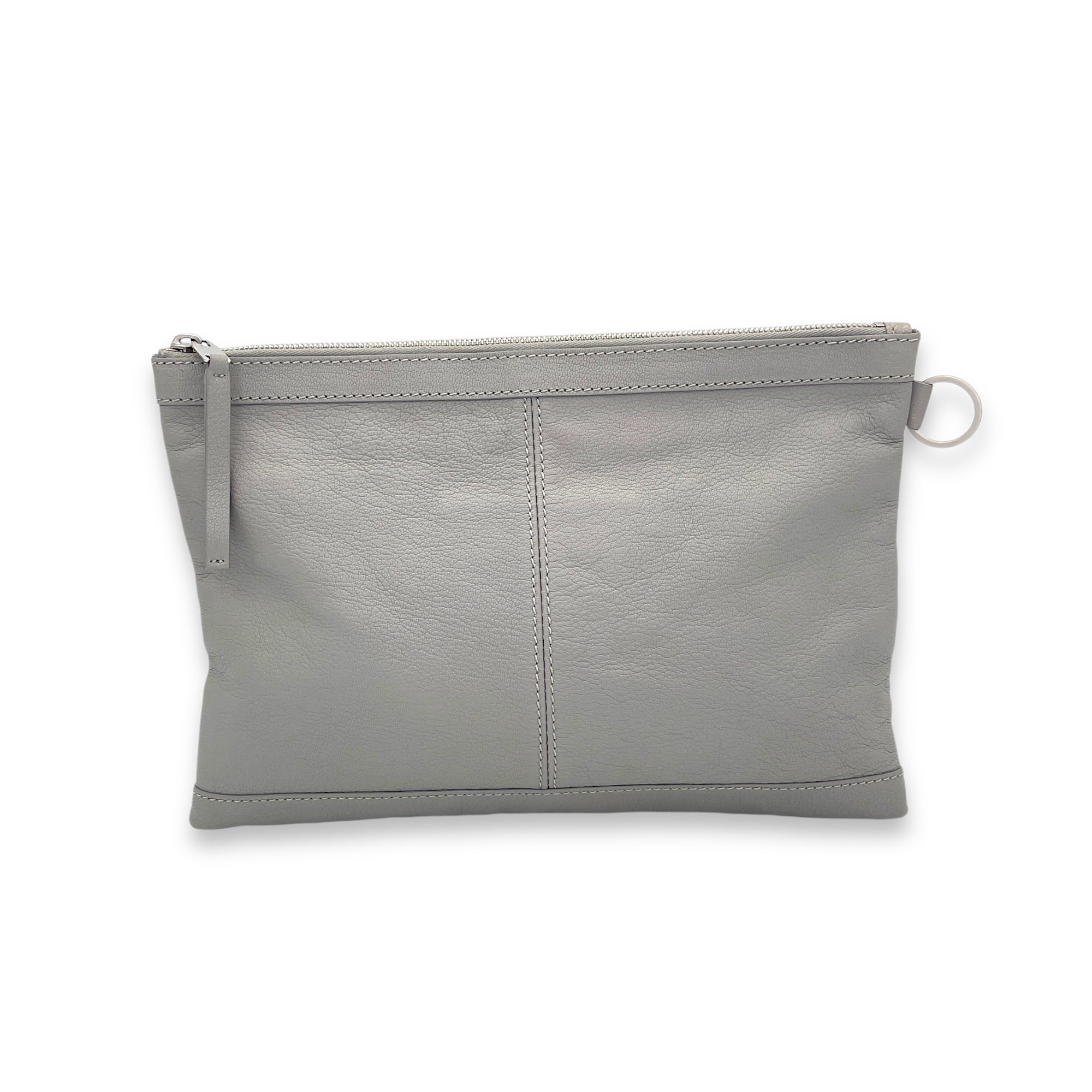 Clip Grey Clutch in Goat Leather, Silver hardware