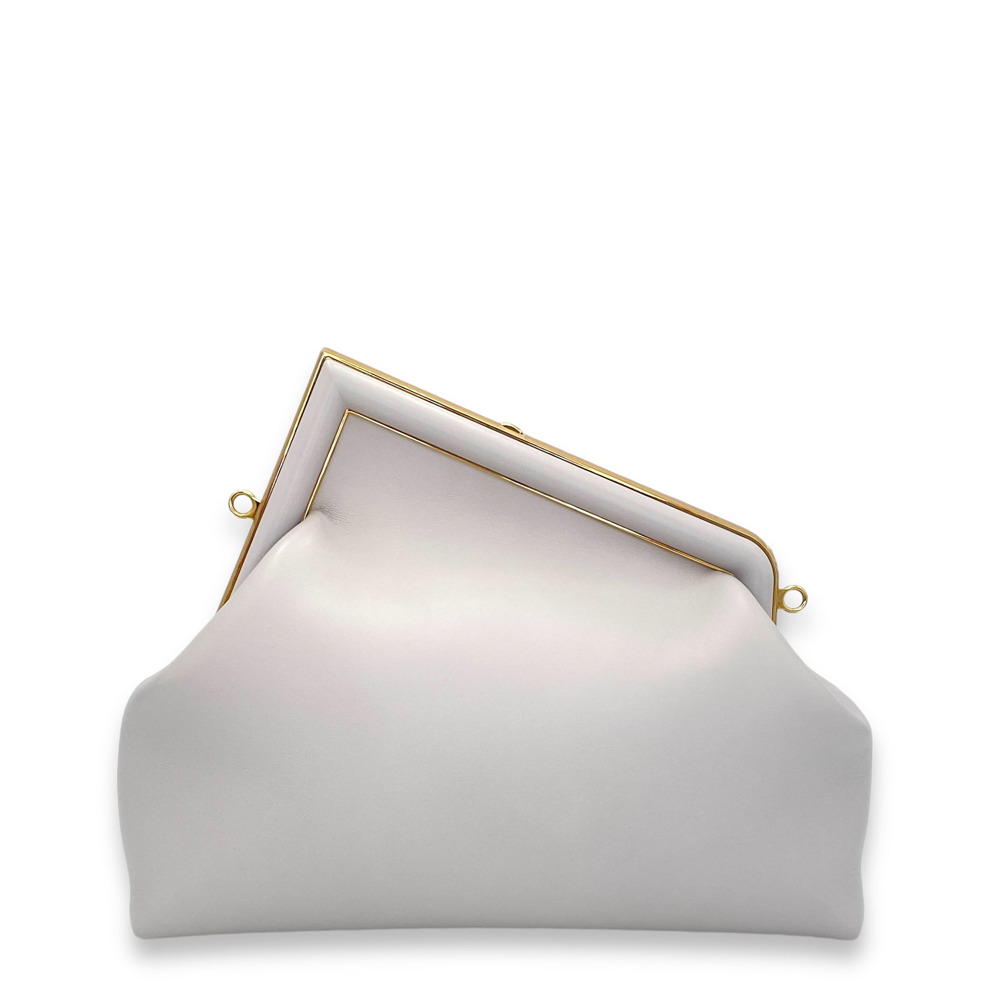 First Medium Grey Shoulder Bag in Calfskin, Gold hardware