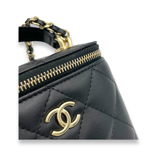 Vanity Top Handle Bag Black in Lambskin, Gold hardware