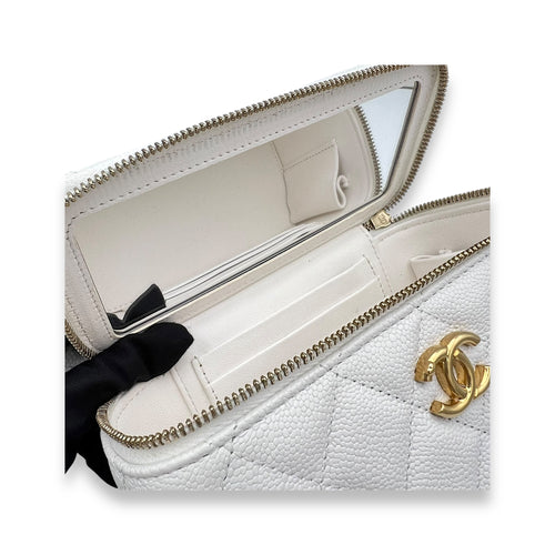 CC White Vanity Bag in Caviar Leather, Gold hardware