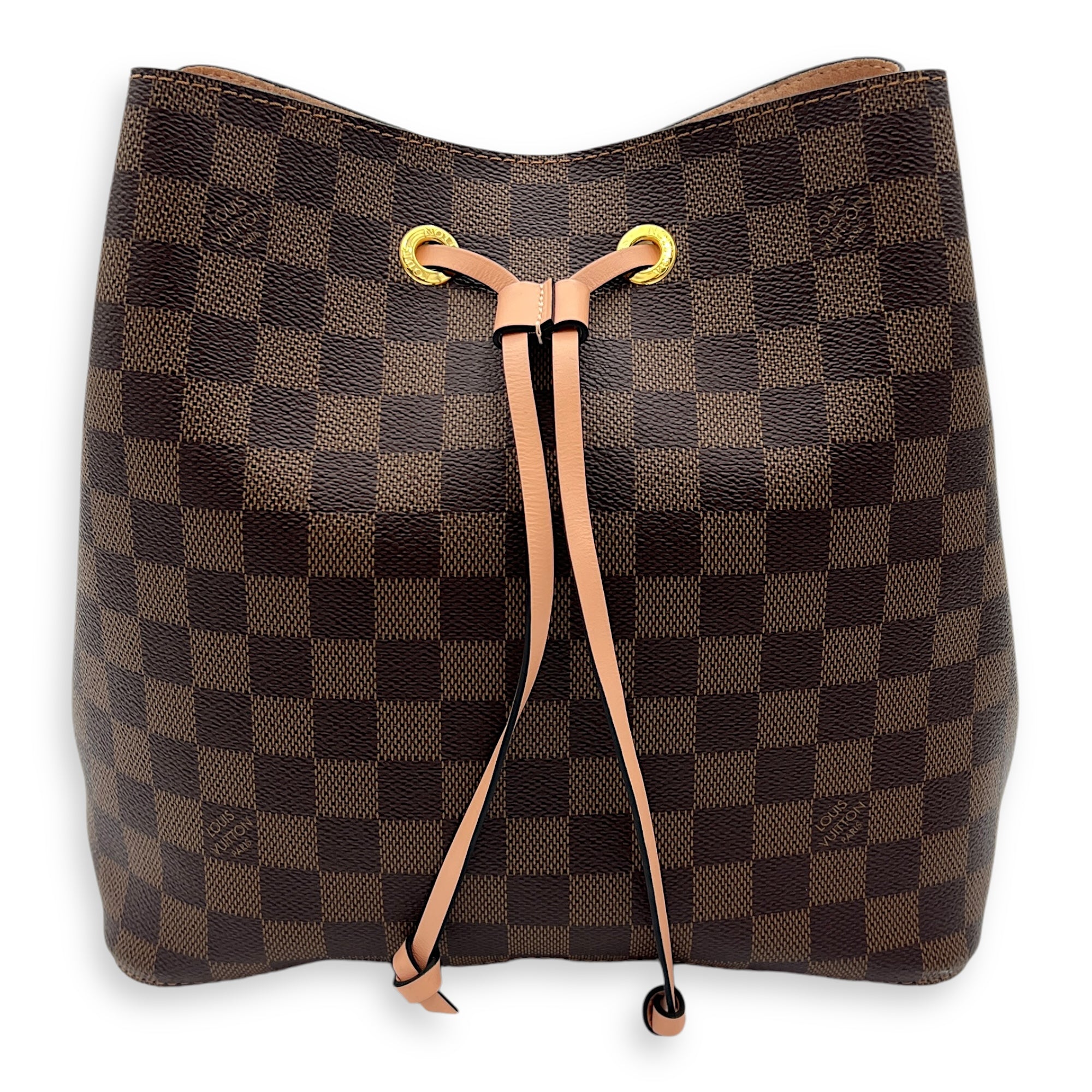 NeoNoe MM Damier Ebene Bucket Bag in Coated Canvas, Gold hardware