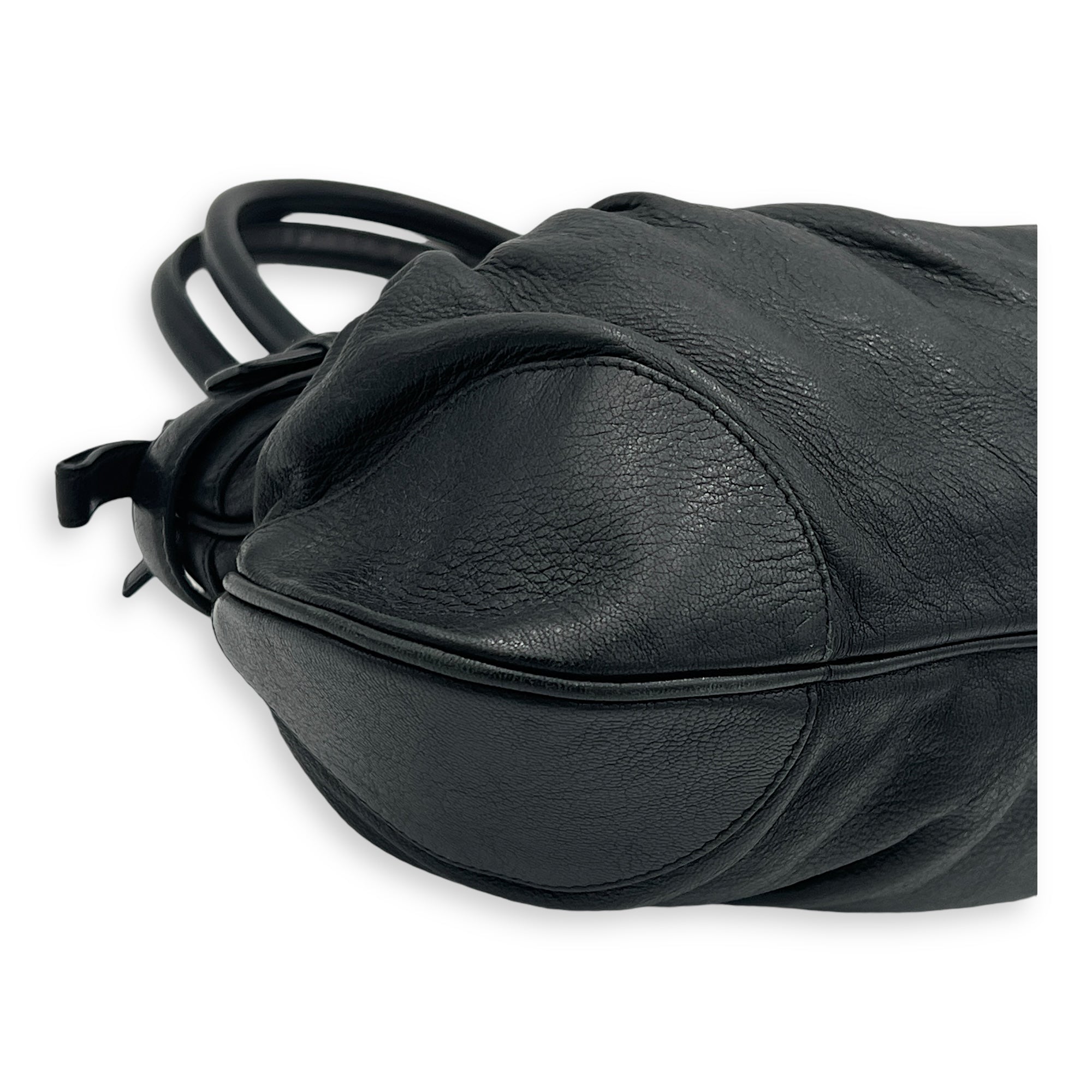 Gancini Top Handle Bag Black in Calfskin, Silver hardware