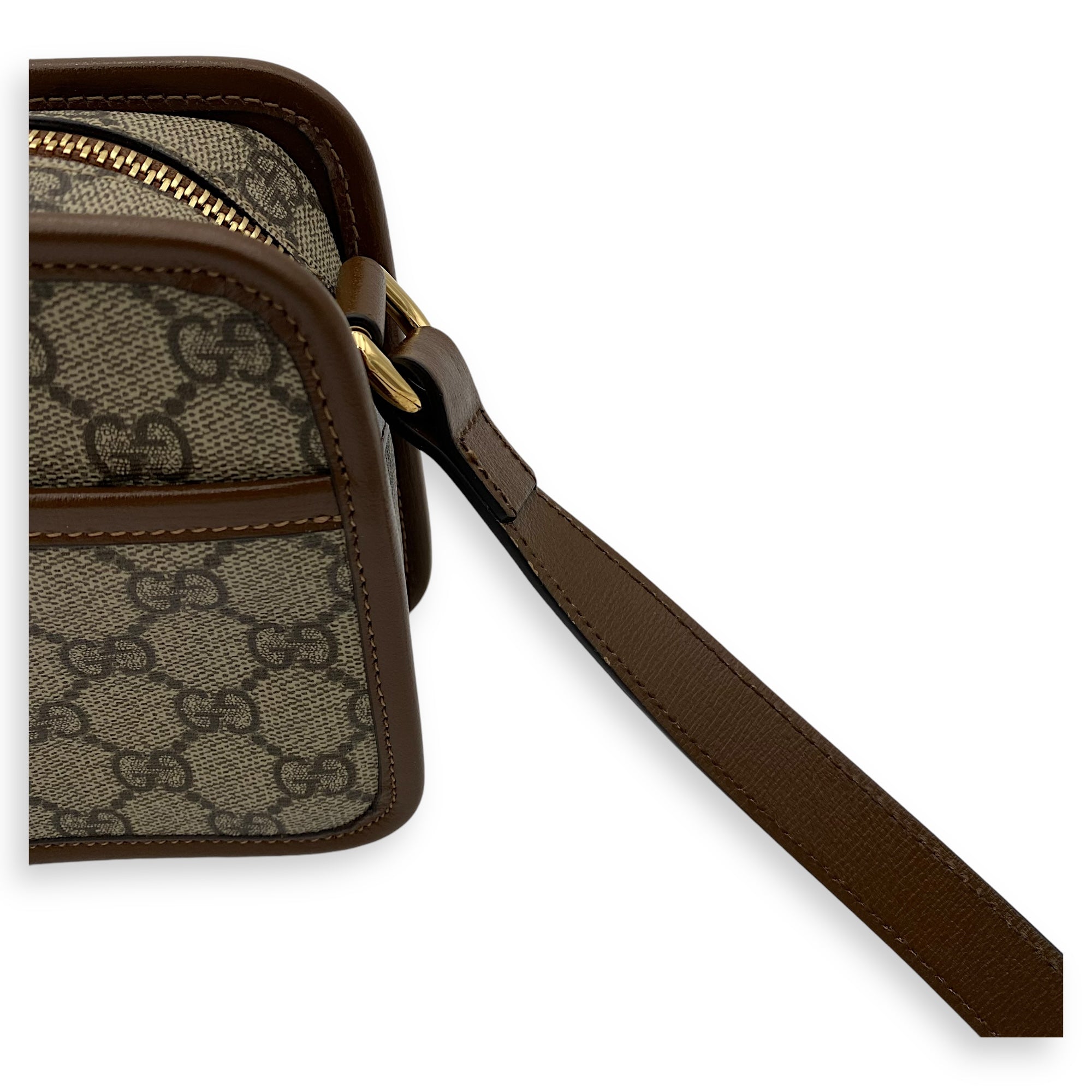 GG Supreme Azalea Brown Crossbody Bag in Coated Canvas, Gold hardware