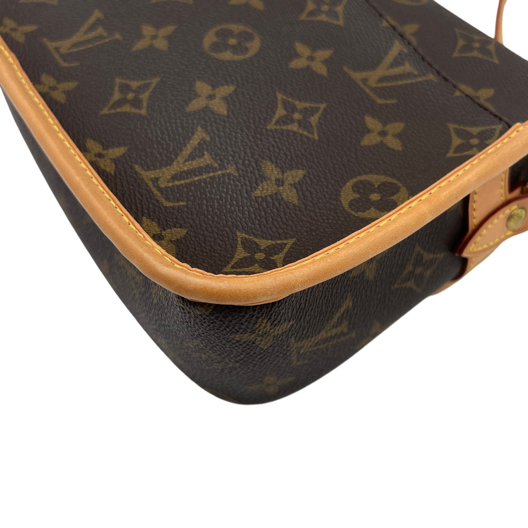 Sologne Crossbody Bag Brown in Monogram Coated Canvas, Gold hardware