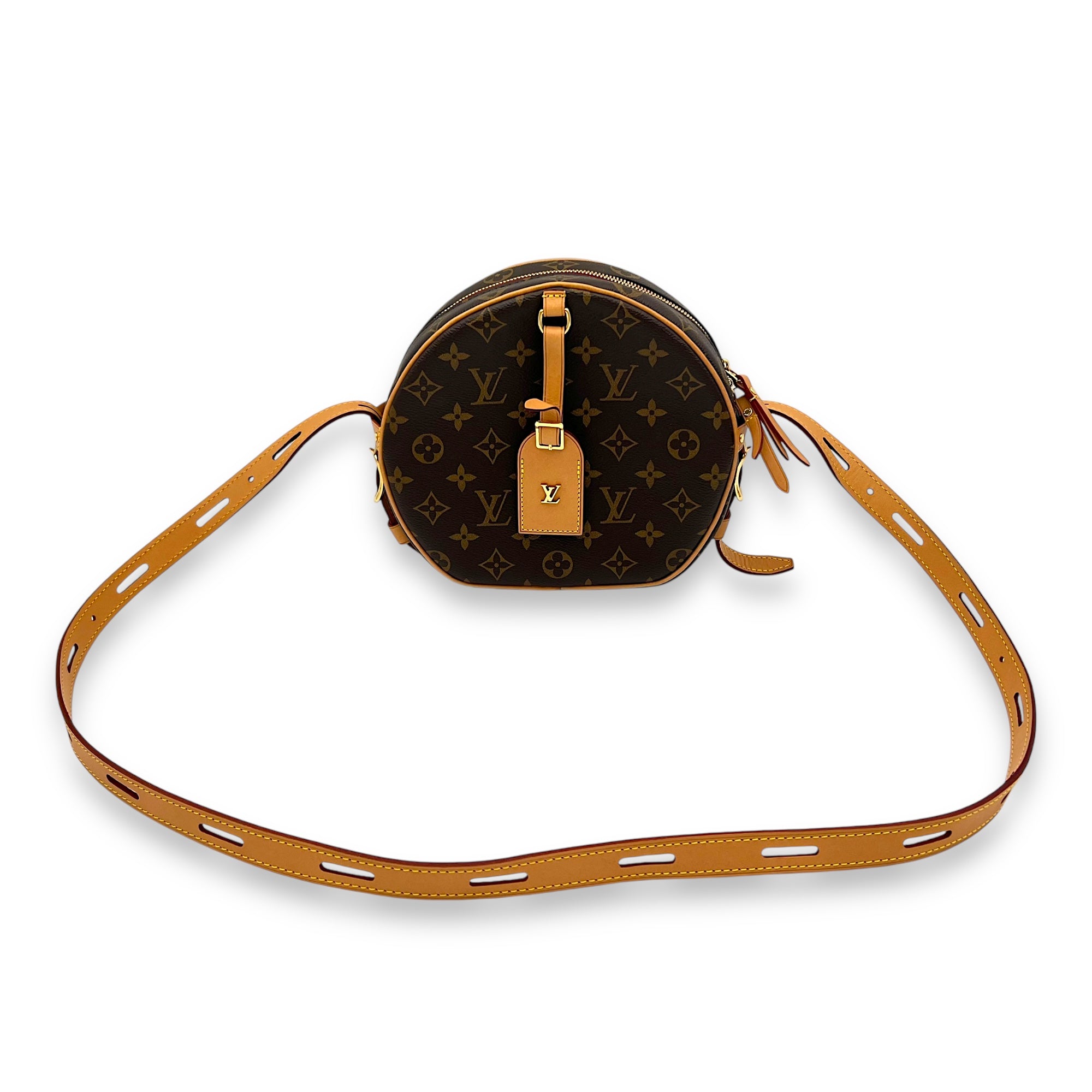 Boite Chapeau Souple MM Brown Crossbody Bag in Monogram Coated Canvas, Gold hardware