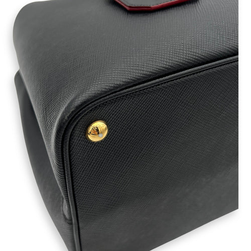 Double Top Handle Bag Black in Saffiano Leather, Gold hardware