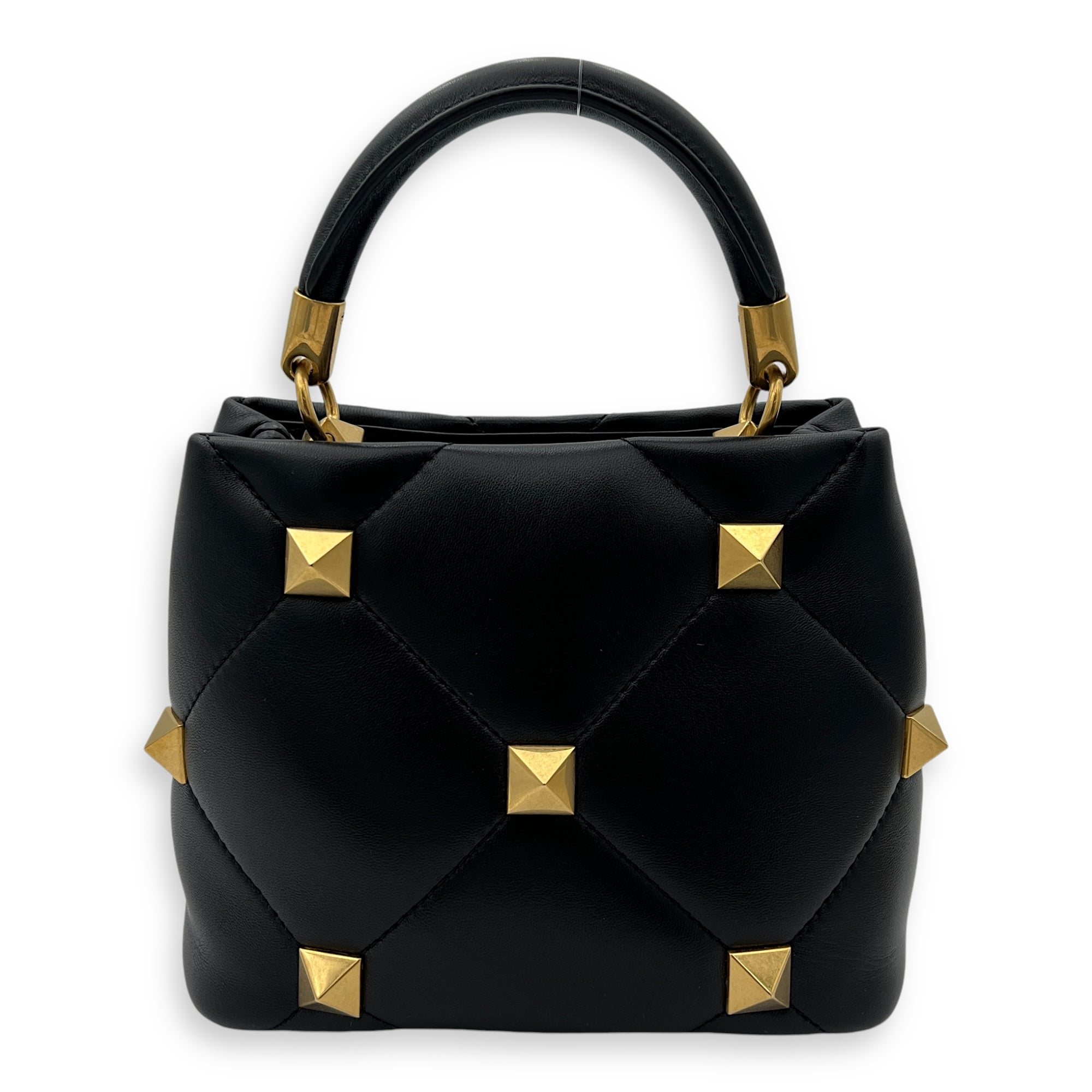 Roman Studs Top Handle Bag Small Black in Calfskin, Gold hardware