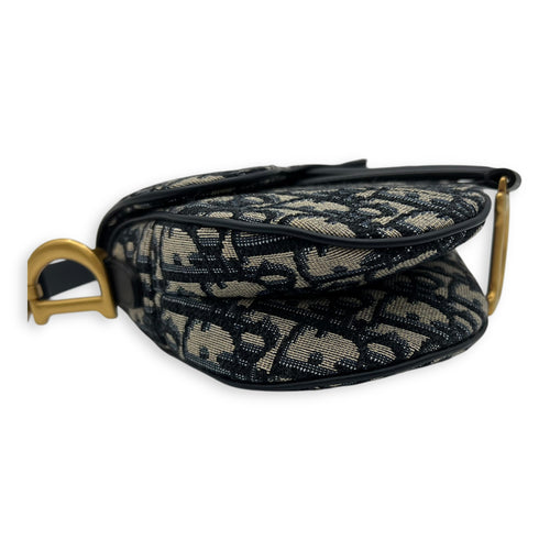 Saddle Top Handle Bag Mini Blue in Jacquard , Gold Hardware