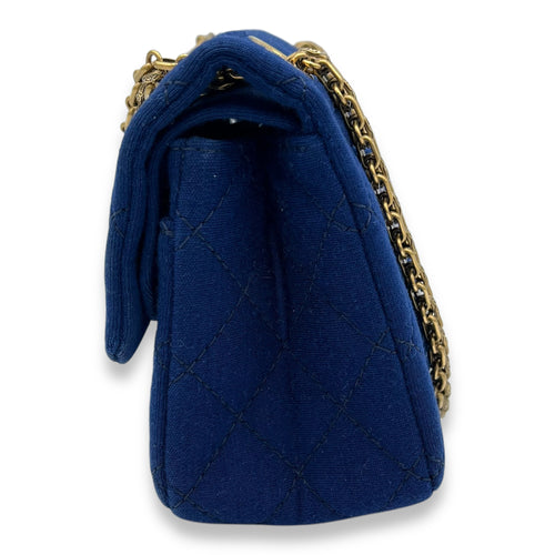 Chanel 2.55 Mini Blue Shoulder Bag in Jersey, Gold hardware_4