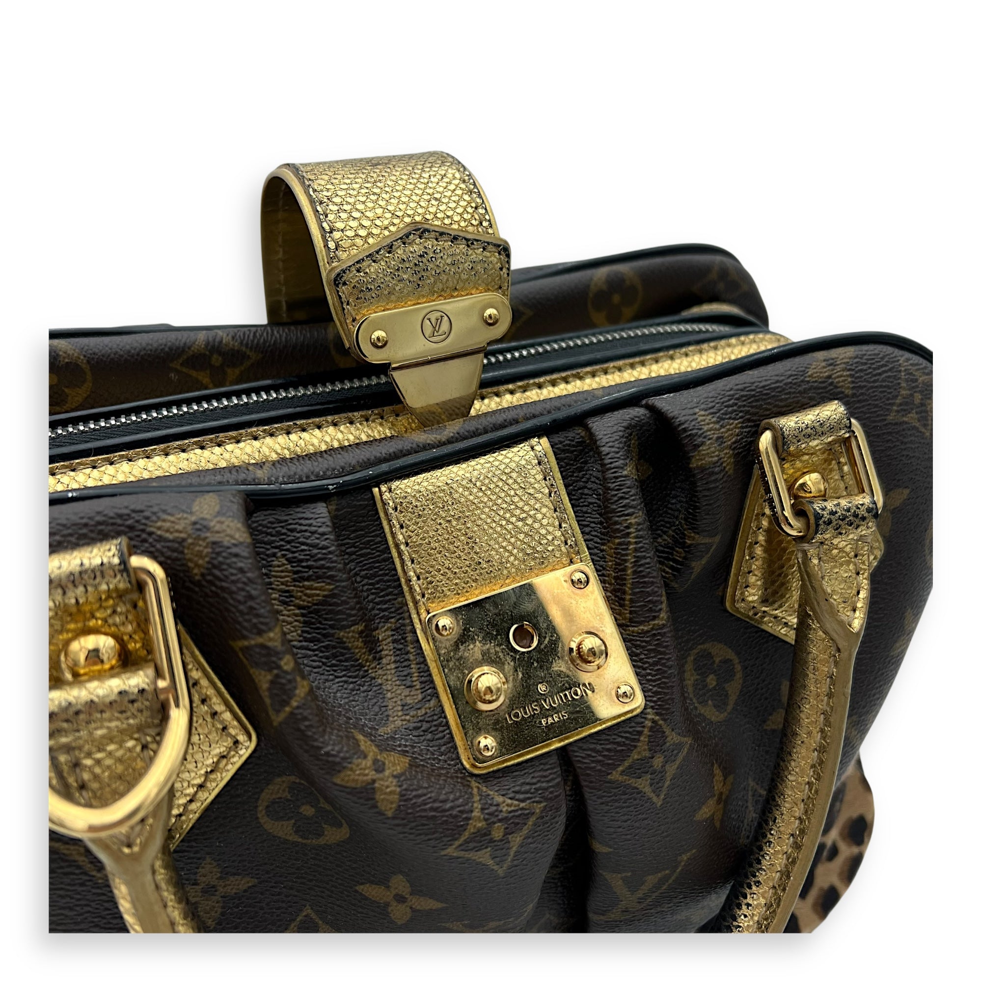 Louis Vuitton Leopard Top Handle Bag MM Gold in Canvas, Gold hardware_7