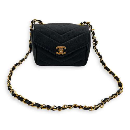 Chanel Vintage Chevron Shoulder Bag Black in Caviar Leather, Gold hardware_13