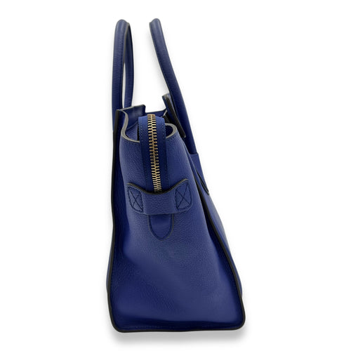 Celine Luggage Top Handle Bag Mini Blue in Calfskin, Gold hardware_4