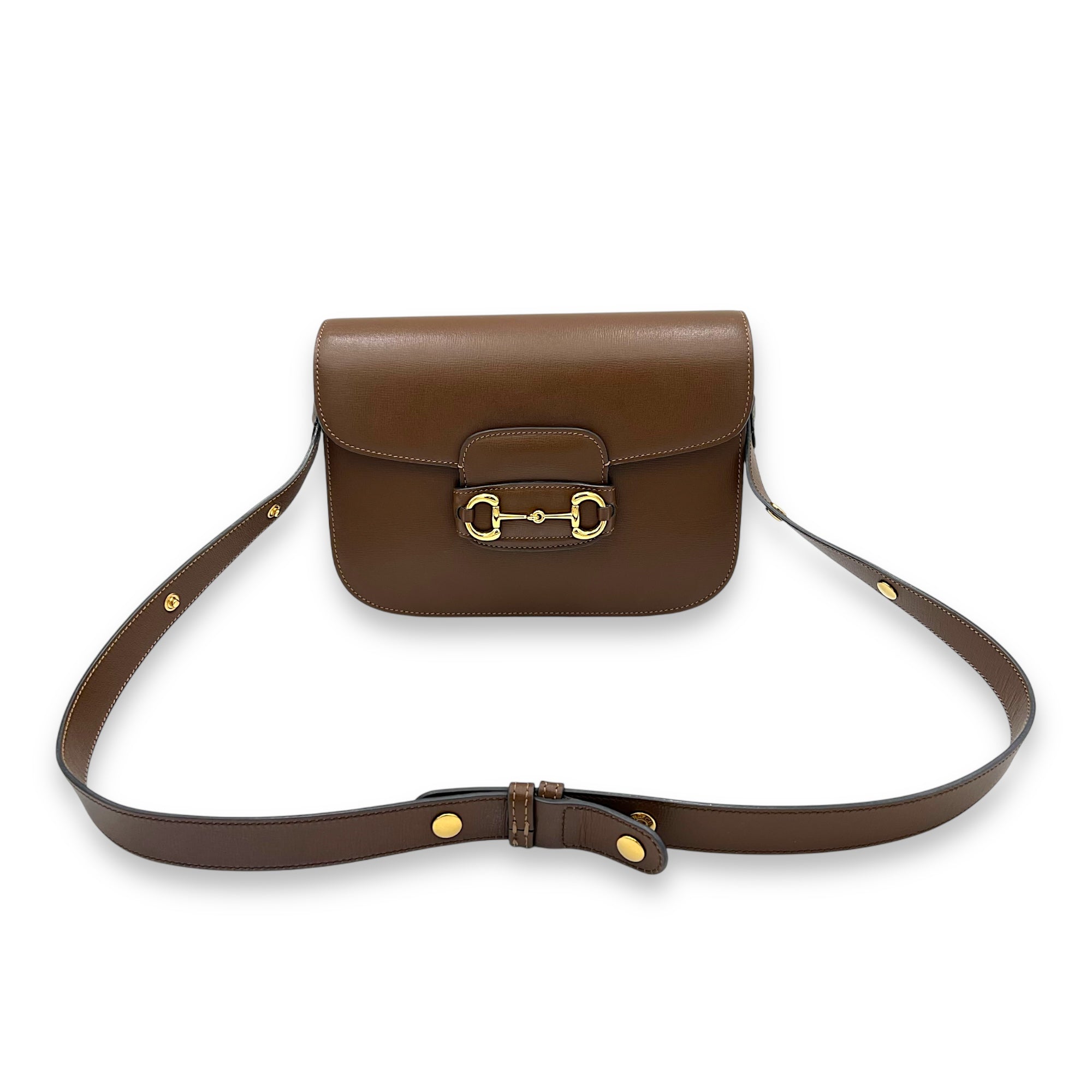 Gucci Horsebit 1955 Crossbody Bag Brown in Calfskin, Gold hardware_8