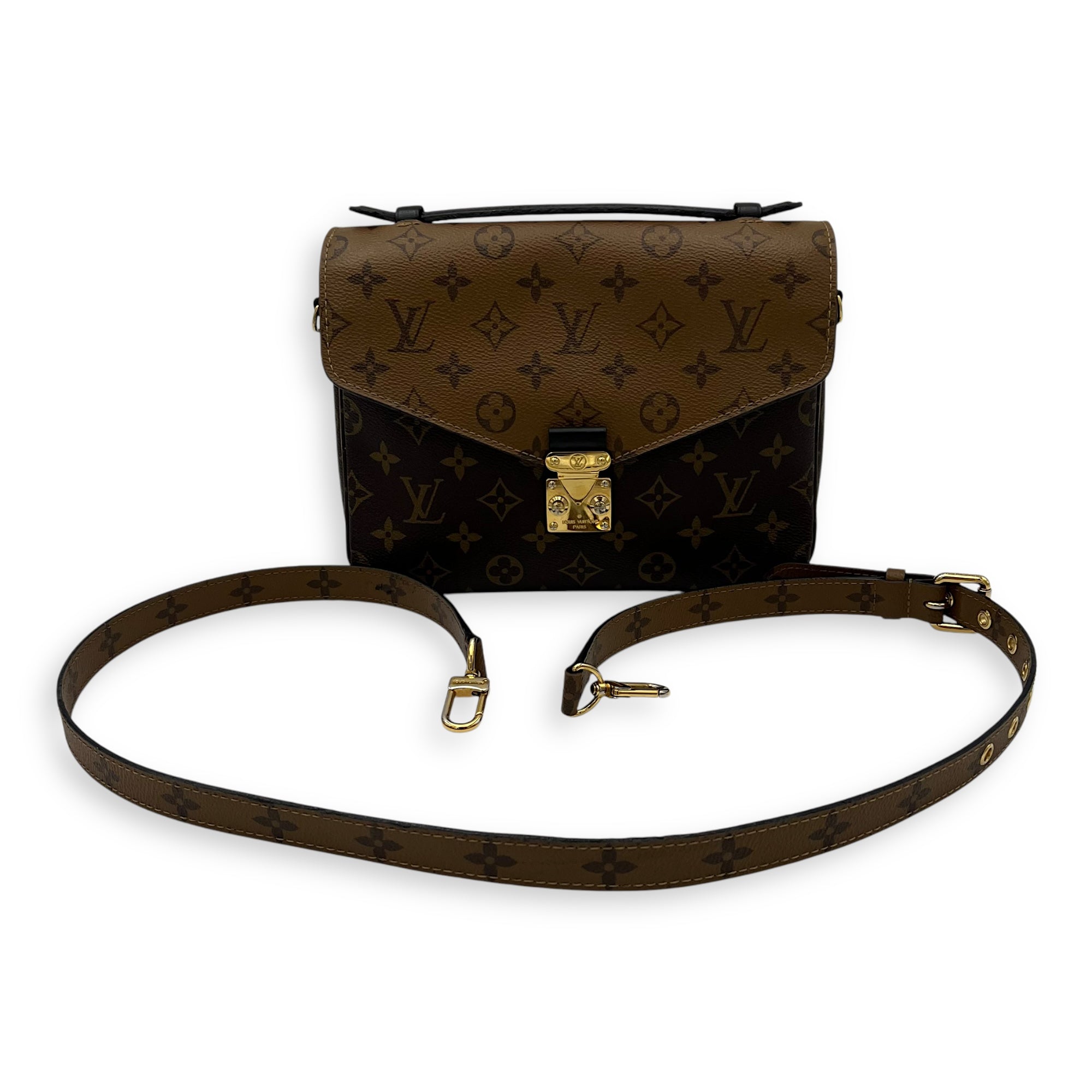 Louis Vuitton Pochette Metis Brown Top Handle Bag in Monogram Coated Canvas, Gold hardware_24