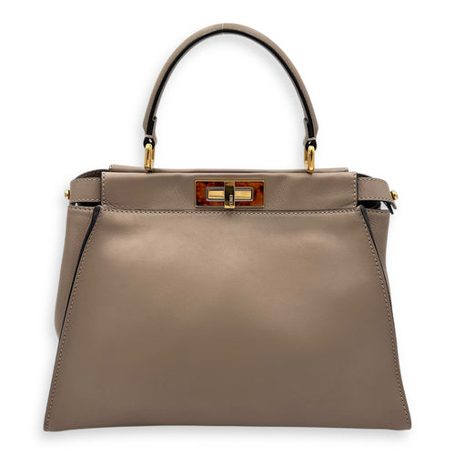 Fendi Peekaboo Medium Brown Top Handle Bag in Calfskin, Gold hardware_1