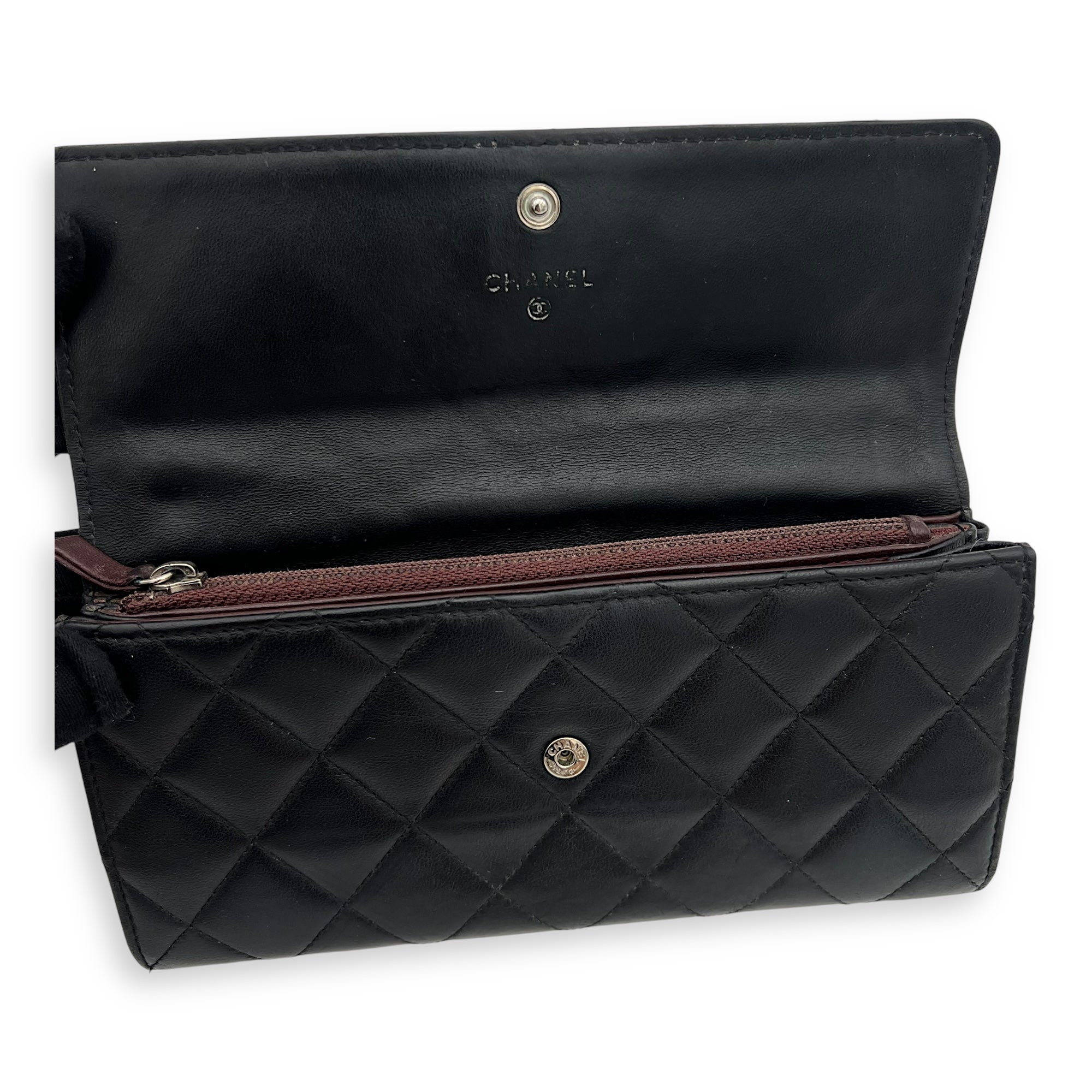 Chanel Classic Wallet Long Black in Lambskin, Silver hardware_7